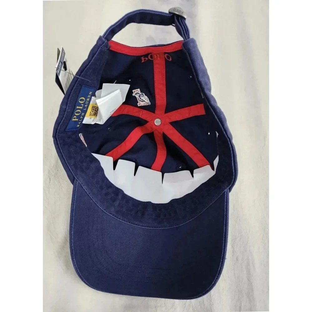 Polo Ralph Lauren P-Wing Hat All Over Logo Ball Cap Navy Blue Adjustable NYAC
